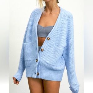Light blue patch pocket knit sweater / jacket